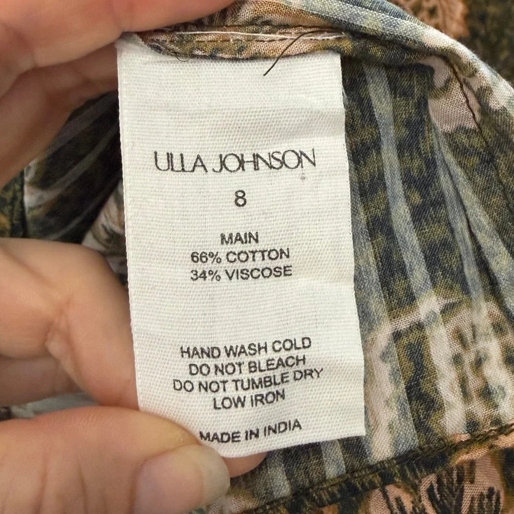Ulla Johnson Tillie Blouse Balsam Green Floral Cotton Viscose Size 8 NEW Fall